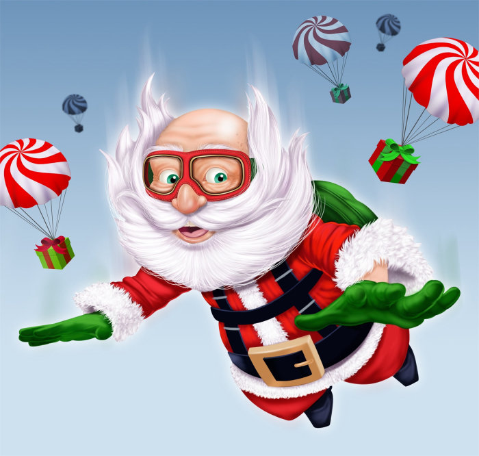 儿童插画圣诞老人在空中飞翔