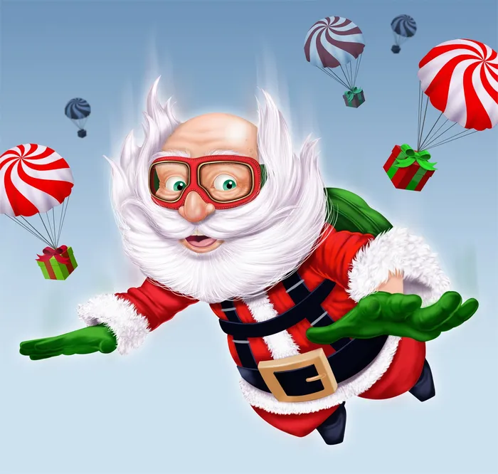 Children illustration Santa flying in air