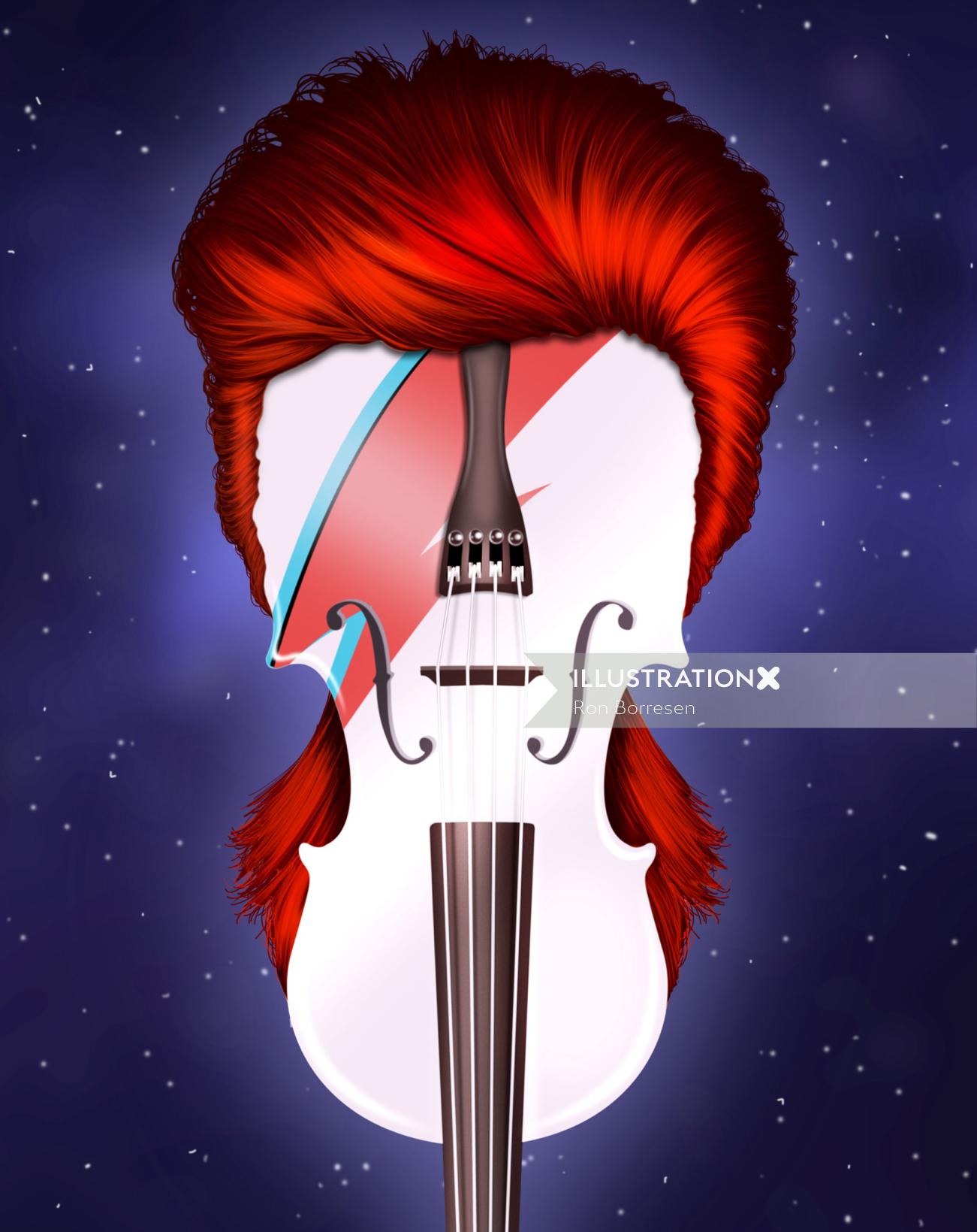 Ilustração de violino no rosto humano