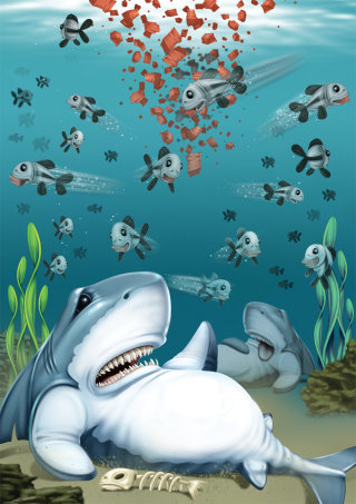 鲨鱼的卡通幽默插图
