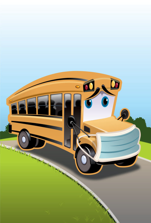 Character design of bus with sad face
