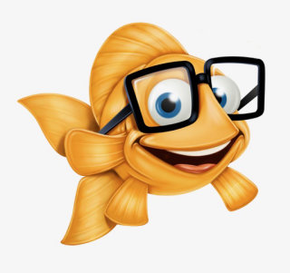 Design de personagens de peixe com óculos
