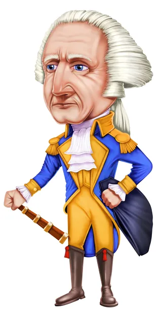 Caricature of George Washington in colonial uniform by Ron Borresen