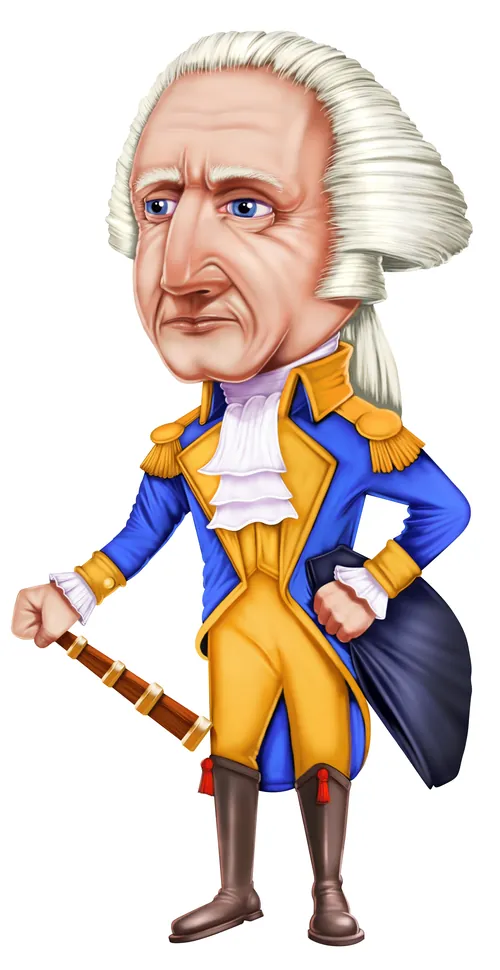 Caricature of George Washington in colonial uniform by Ron Borresen