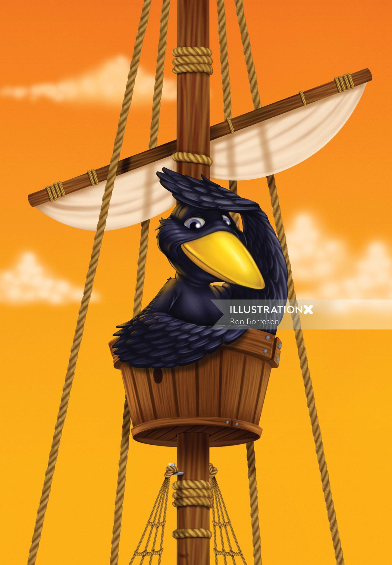 Pássaro sentado no topo da pintura do navio