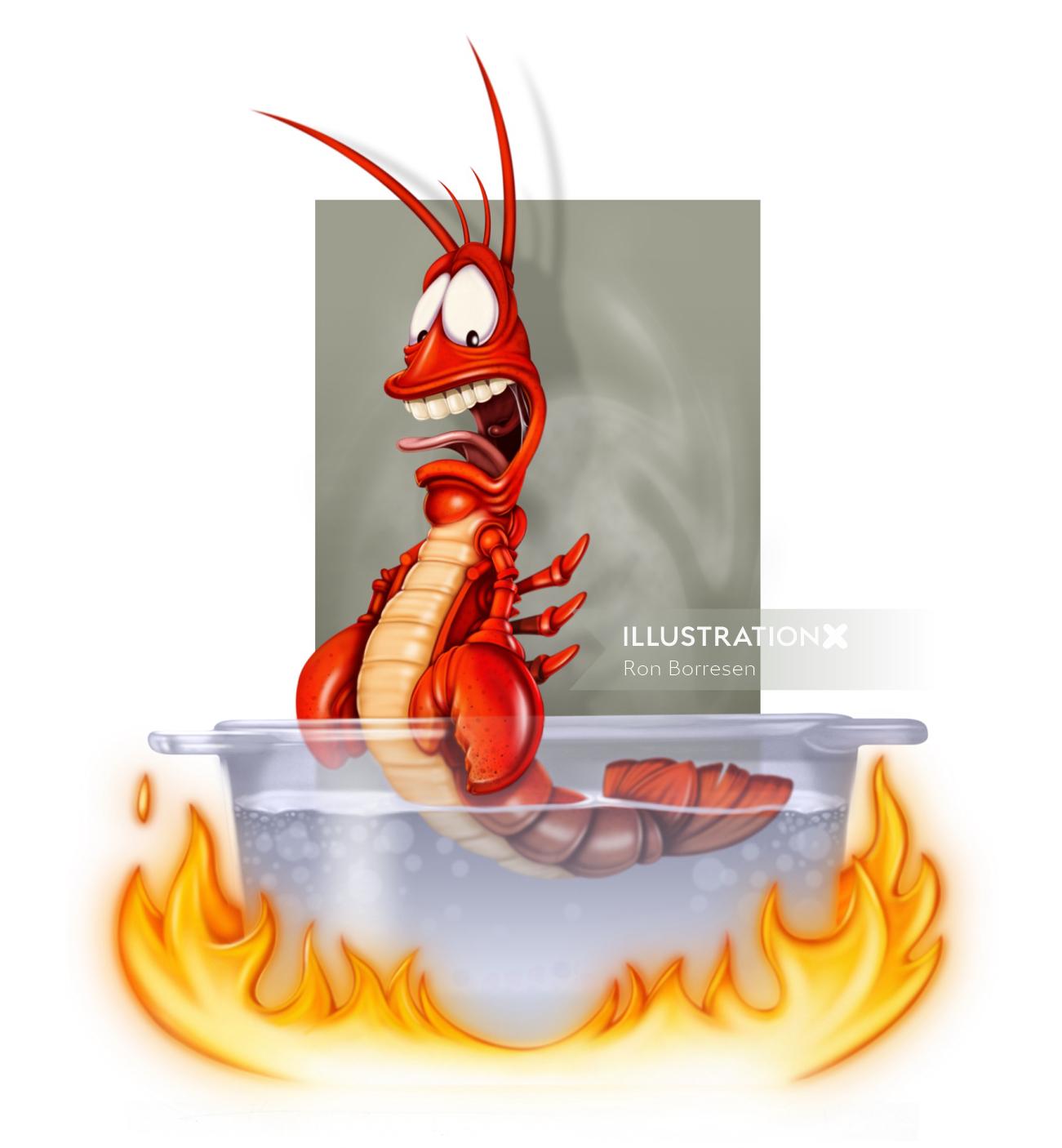 Computer generated Shrimp in hot water

