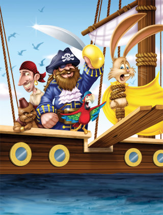 ilustración digital infantil de piratas

