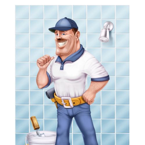 Cartoon man cleaning bathroom
