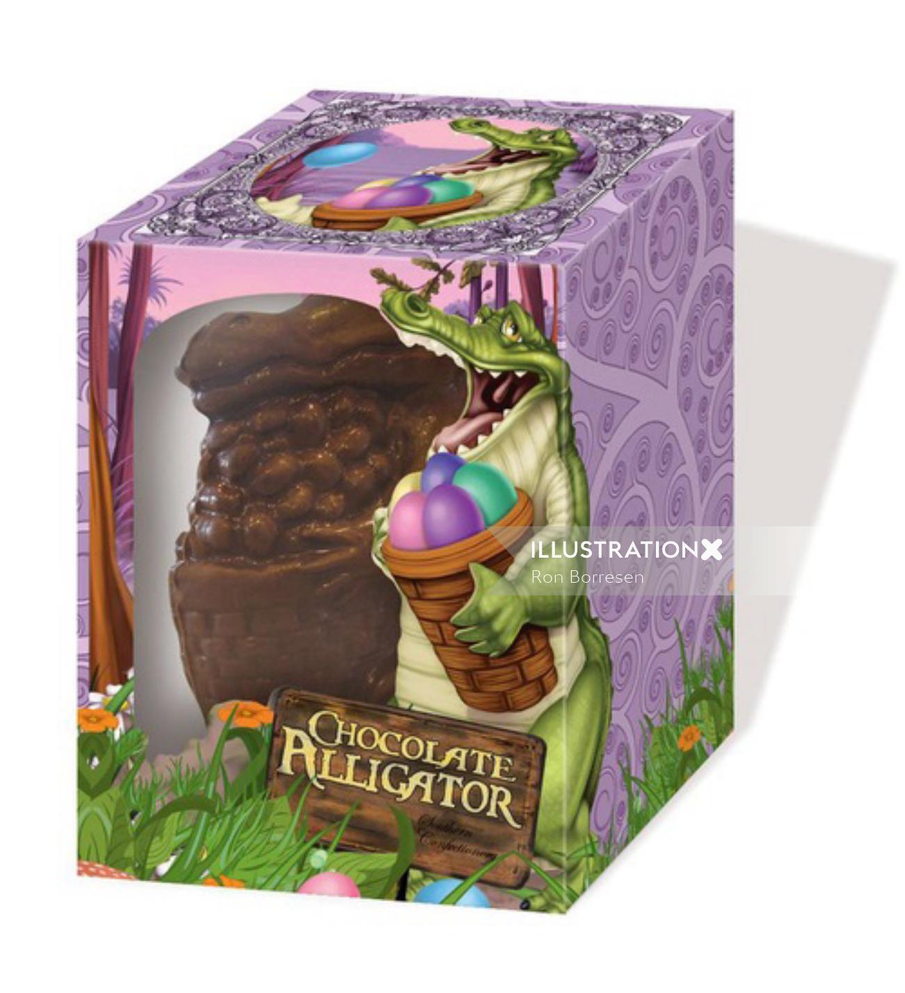 Illustration of chocolate Alligator product box
