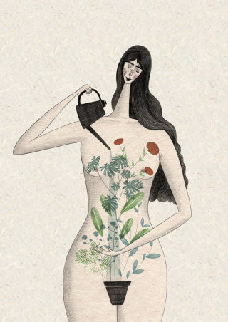 Ilustração de mulher jardineira