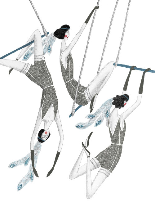 Illustration of circus trapeze swingers