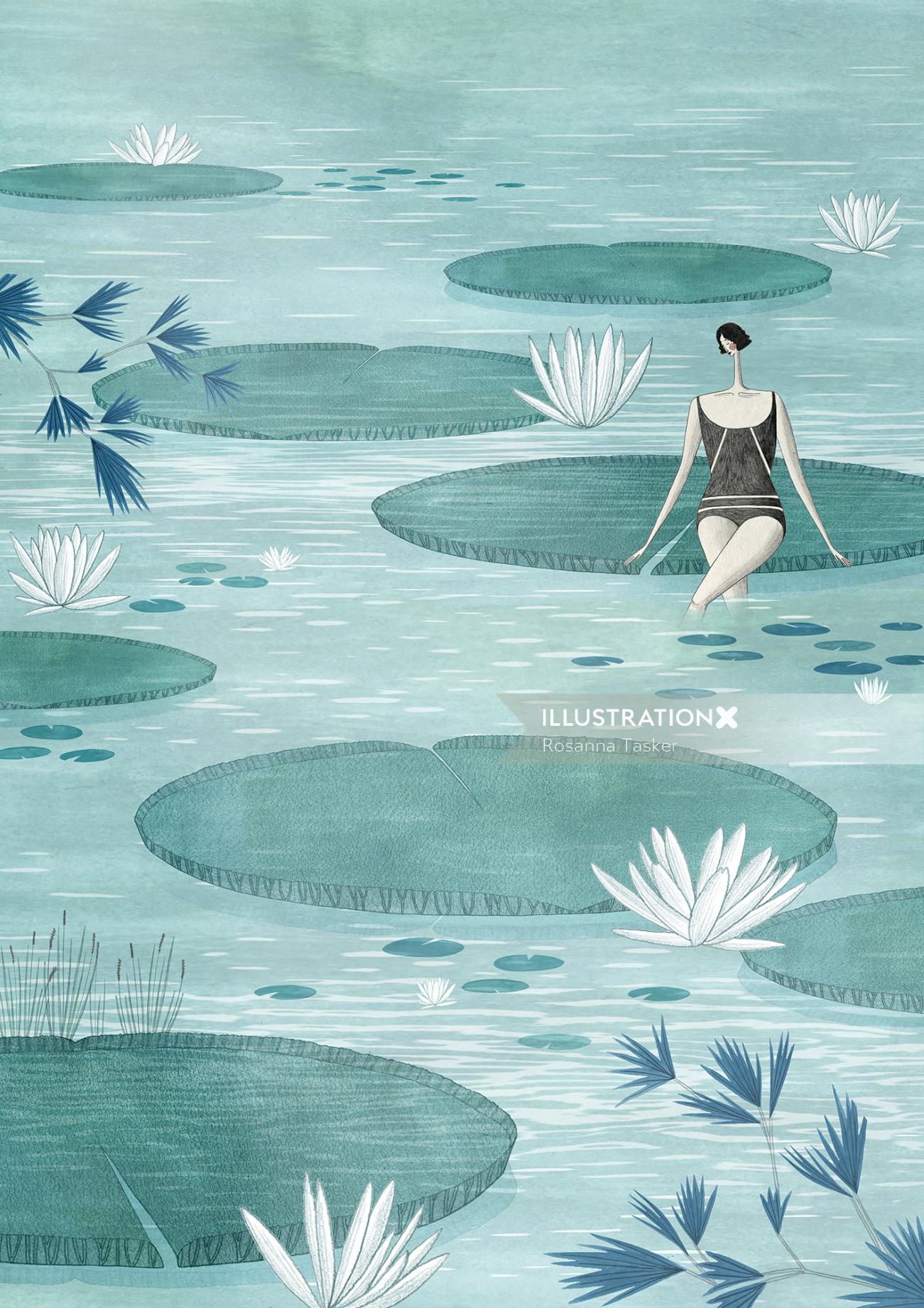 Illustration of swimming lake