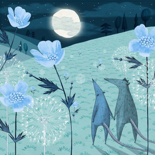 Illustration of moonlit fields