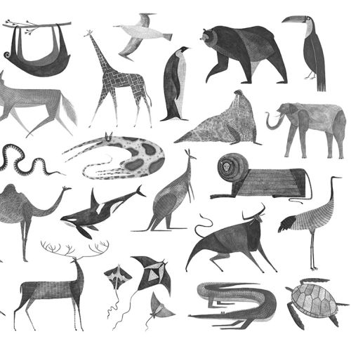 A selection from series of animal paintings for a world map