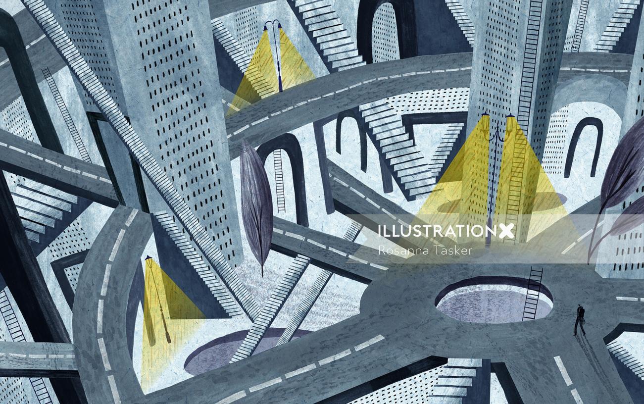 城市和道路的抽象插图