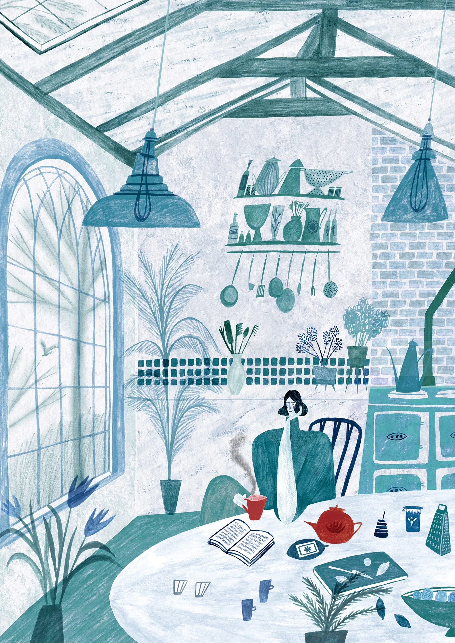 kitchen, tea, cooking, cook, winter, reading, book
