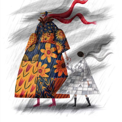 Woman in Red Coat in Tropical Garden | Illustration by Rosanna Tasker