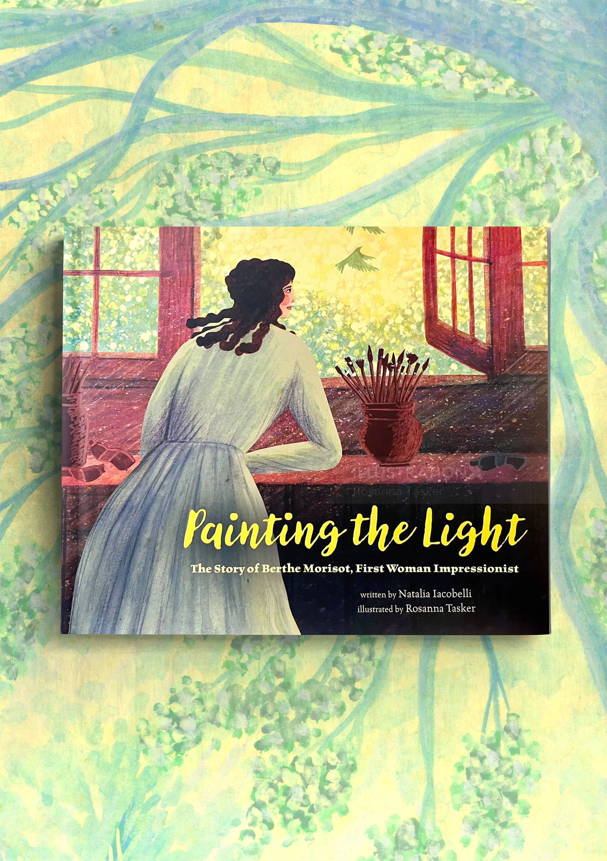 Painting the Light book cover by Rosanna Tasker, showing a woman painting indoors.