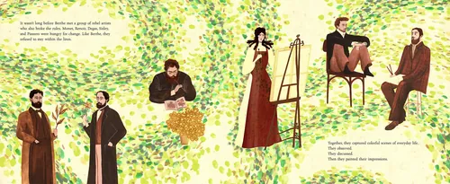 Ilustración del Rosanna Tasker de personas reunidas en un jardín soleado.