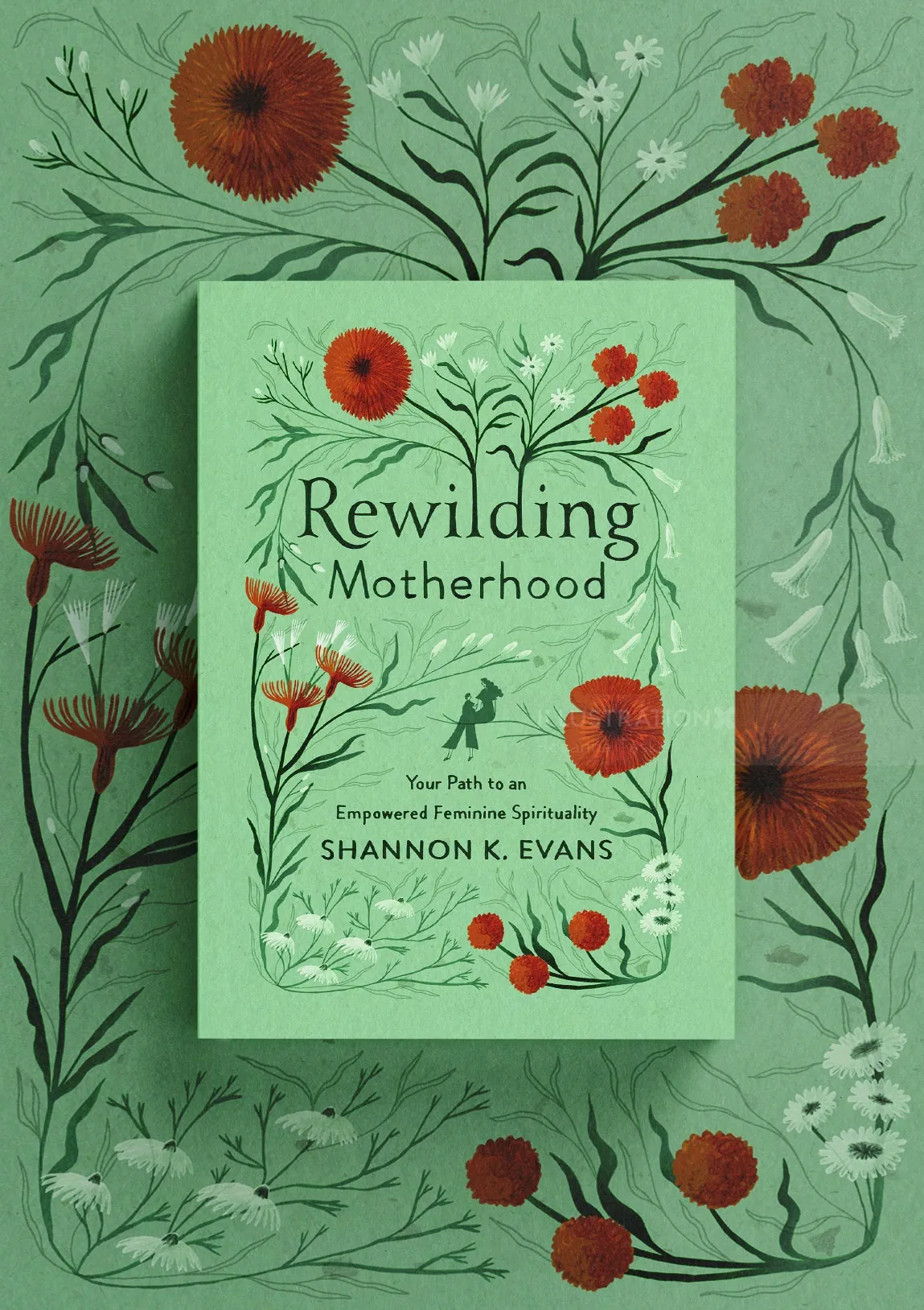 Rosanna Tasker 'Rewilding Motherhood' 책 표지를 둘러싼 식물 그림