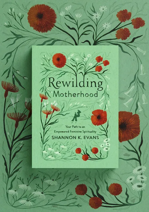 Rosanna Tasker Obras de arte botánicas que rodean la portada del libro Rewilding Motherhood