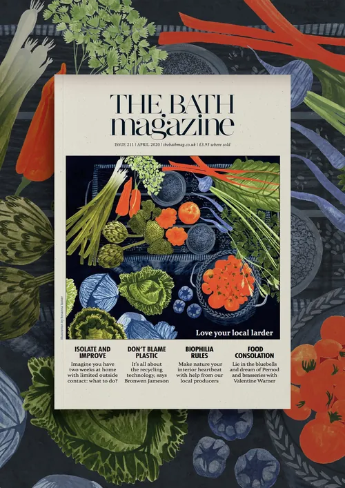 Rosanna Tasker collage botánico con una portada de la revista The Bath