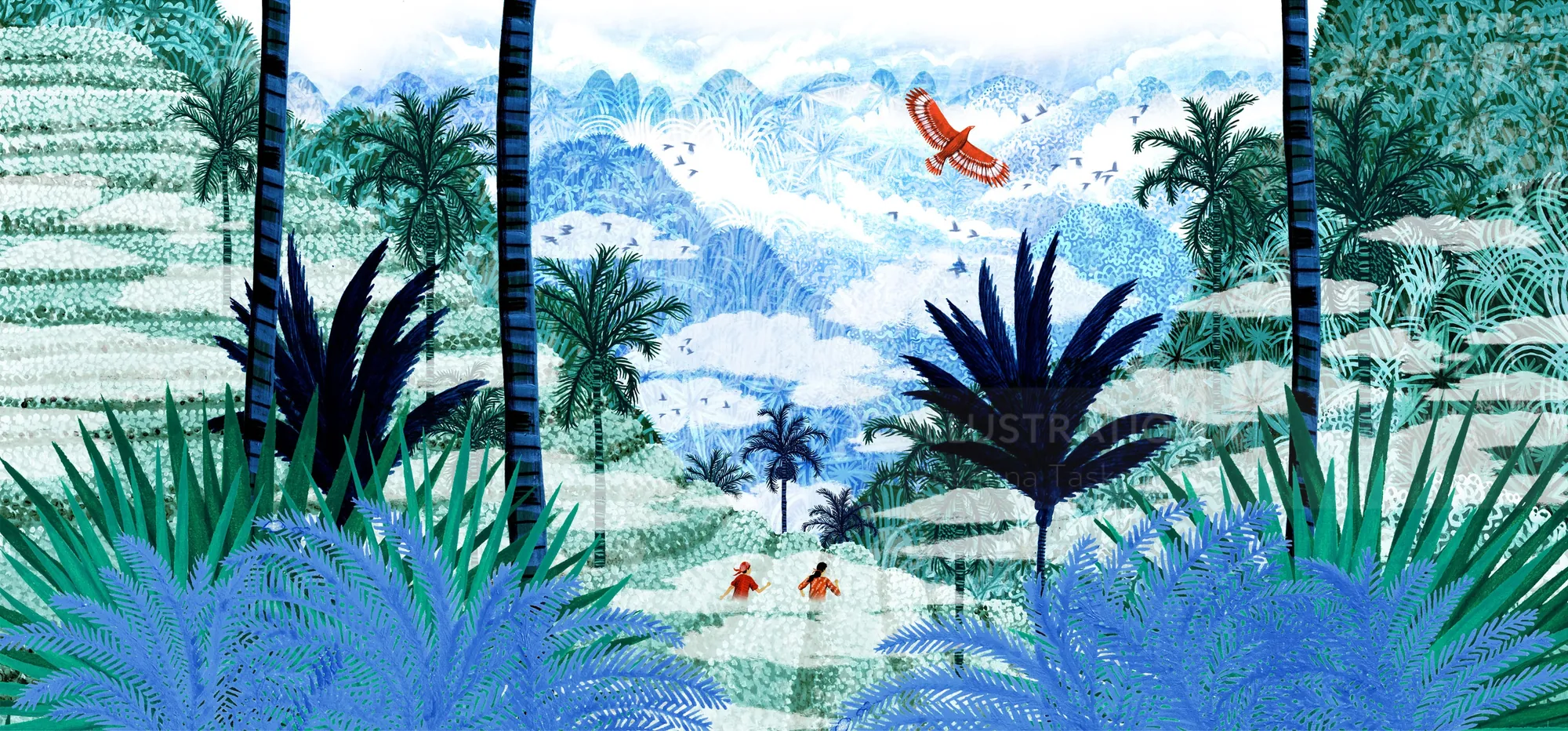 Paisaje montañoso tropical con exuberante vegetación por Rosanna Tasker