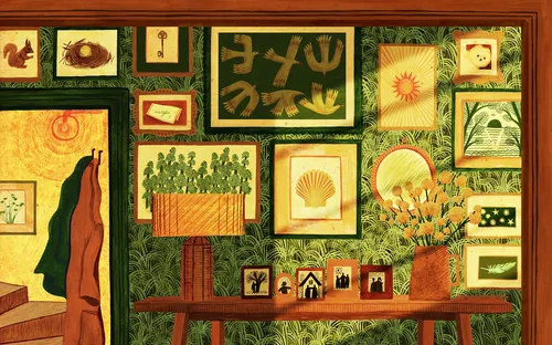 Obras de arte del Rosanna Tasker que incluyen imágenes botánicas y de inspiración natural enmarcadas.
