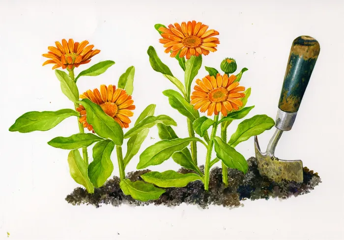 Pot marigold plant realistic art