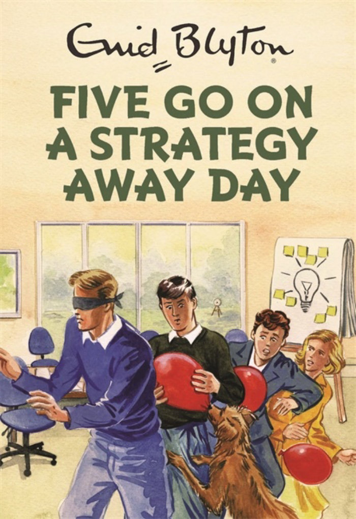 Cinco van en una portada de libro de estrategia fuera del día
