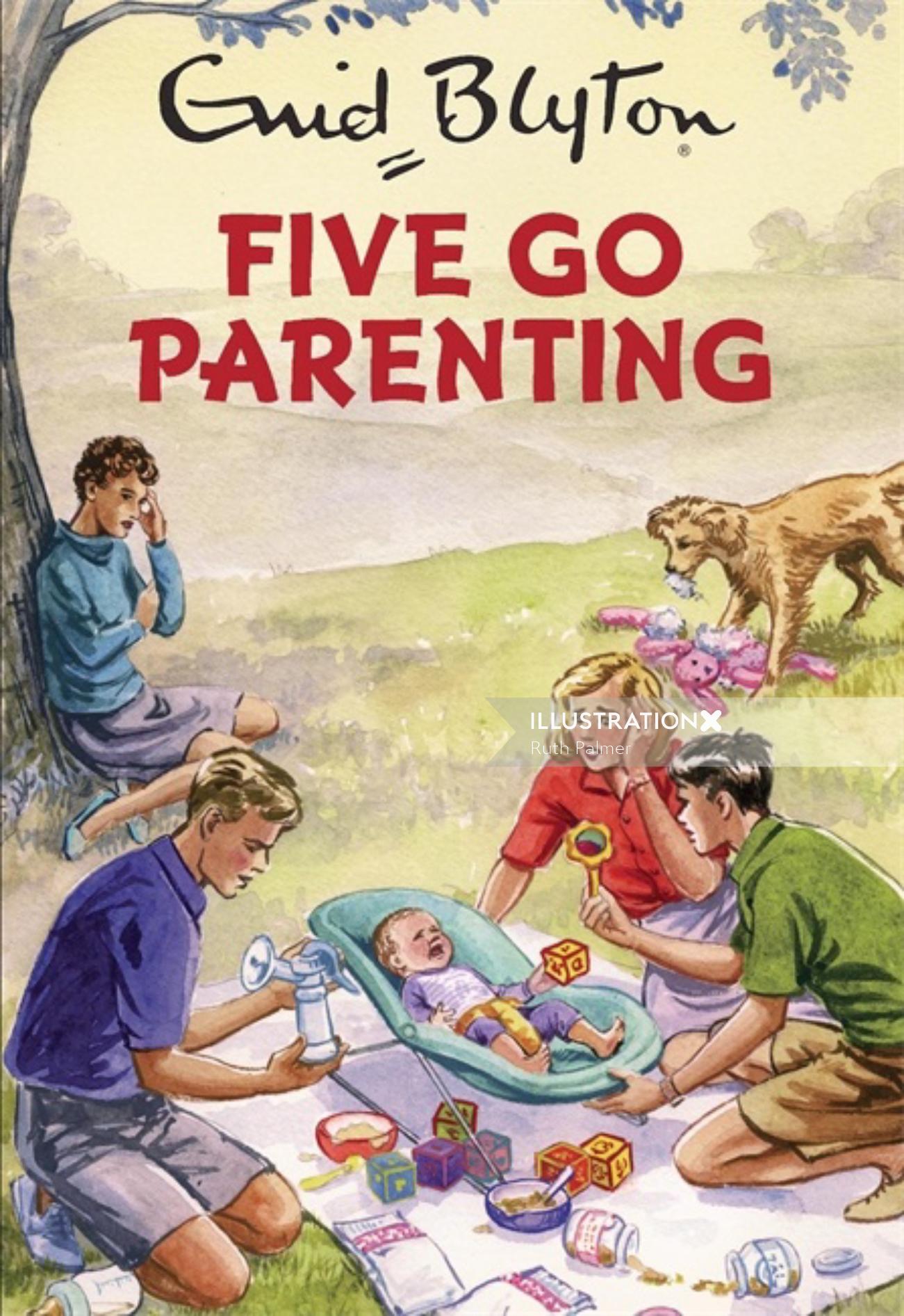 Ilustração de capa de livro de cinco pais e filhos por ruth palmer