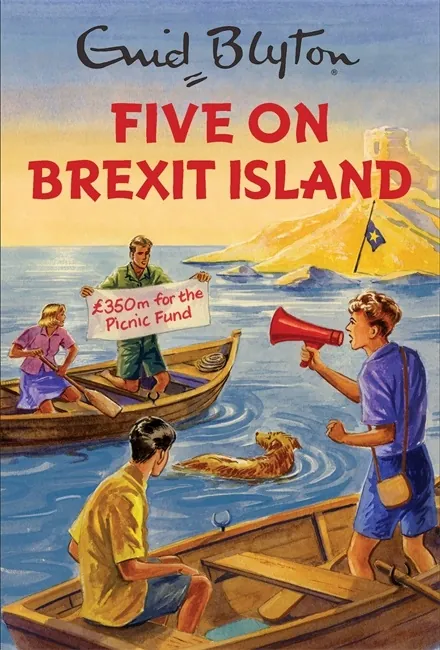 Vintage style book cover with boats and Brexit banner by Ruth Palmer