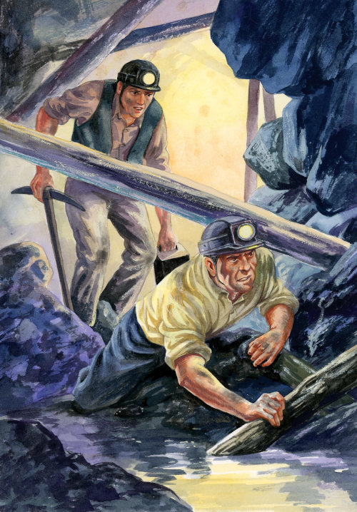 Painterly of coal miners at work