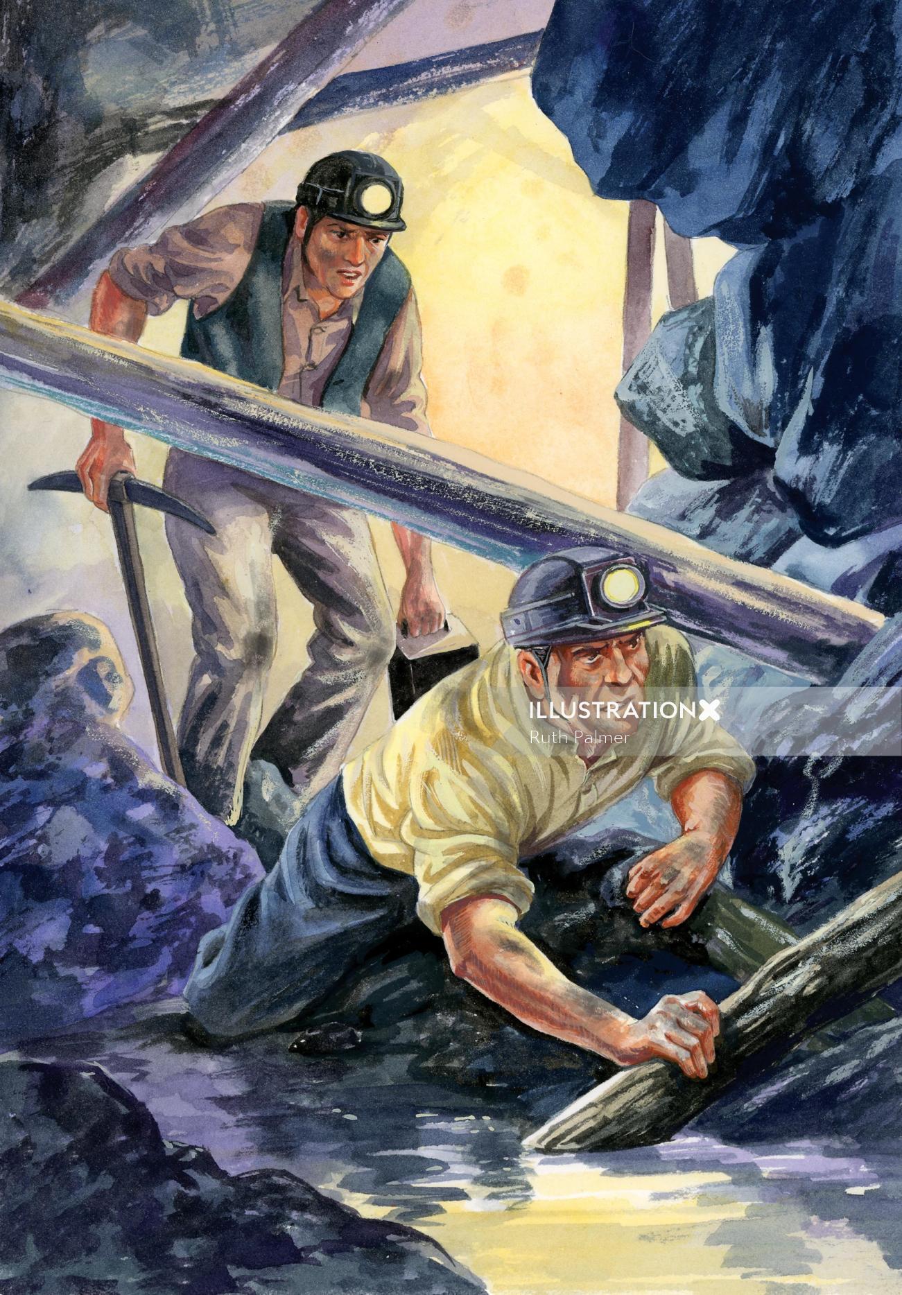 Emprego de mineiros de carvão retratados em pinturas