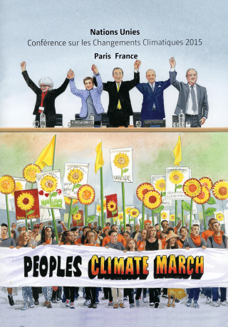 Design de pôster retrô da marcha climática das pessoas