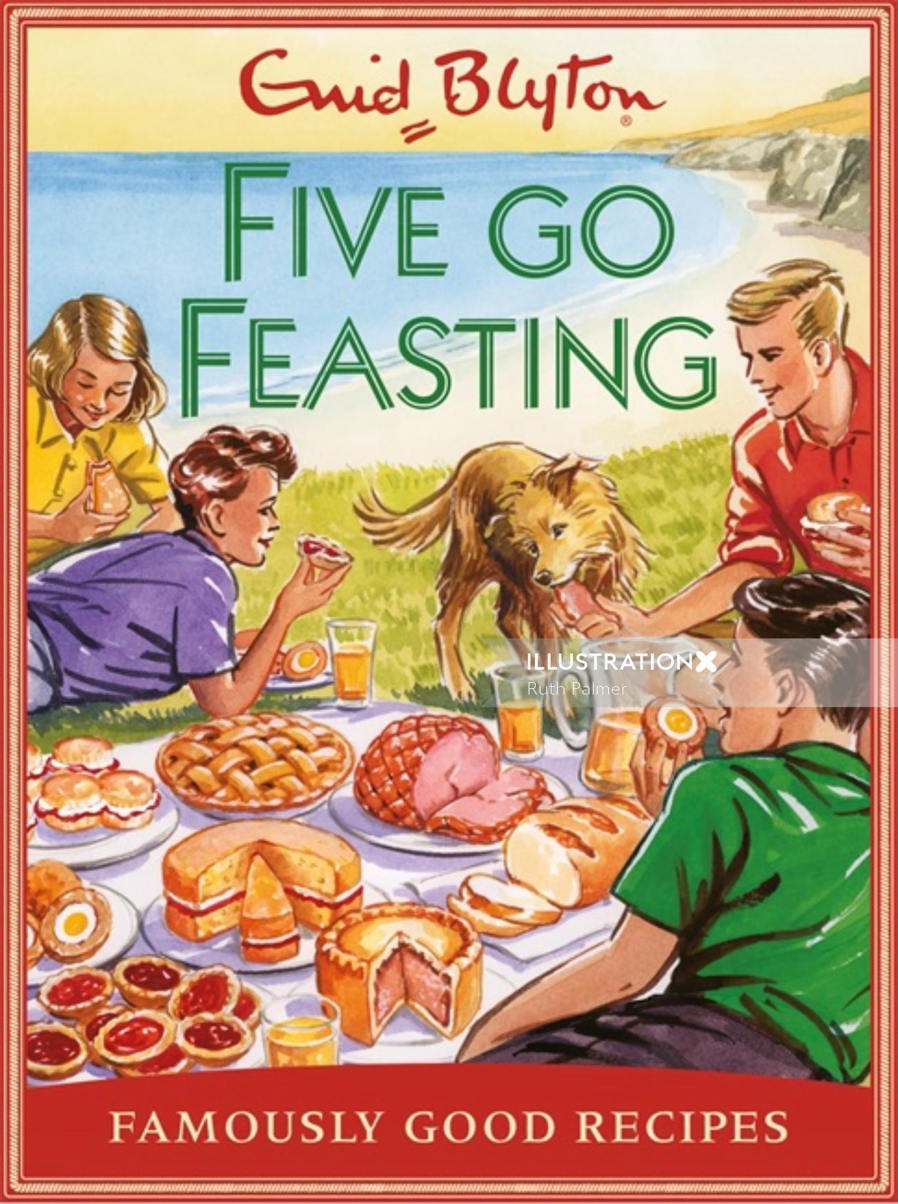 Book cover illustration of five go feasting