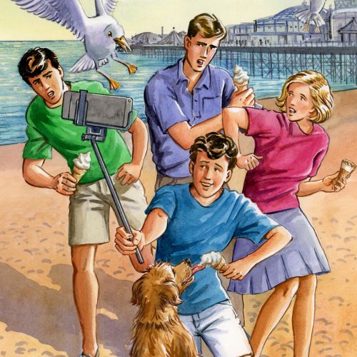 Illustration of The Famous Five take a selfie 