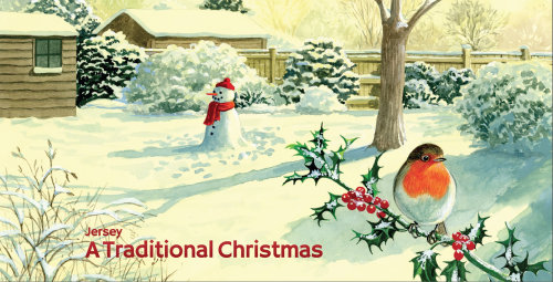 Robin on a holly bush winter Christmas illustration
