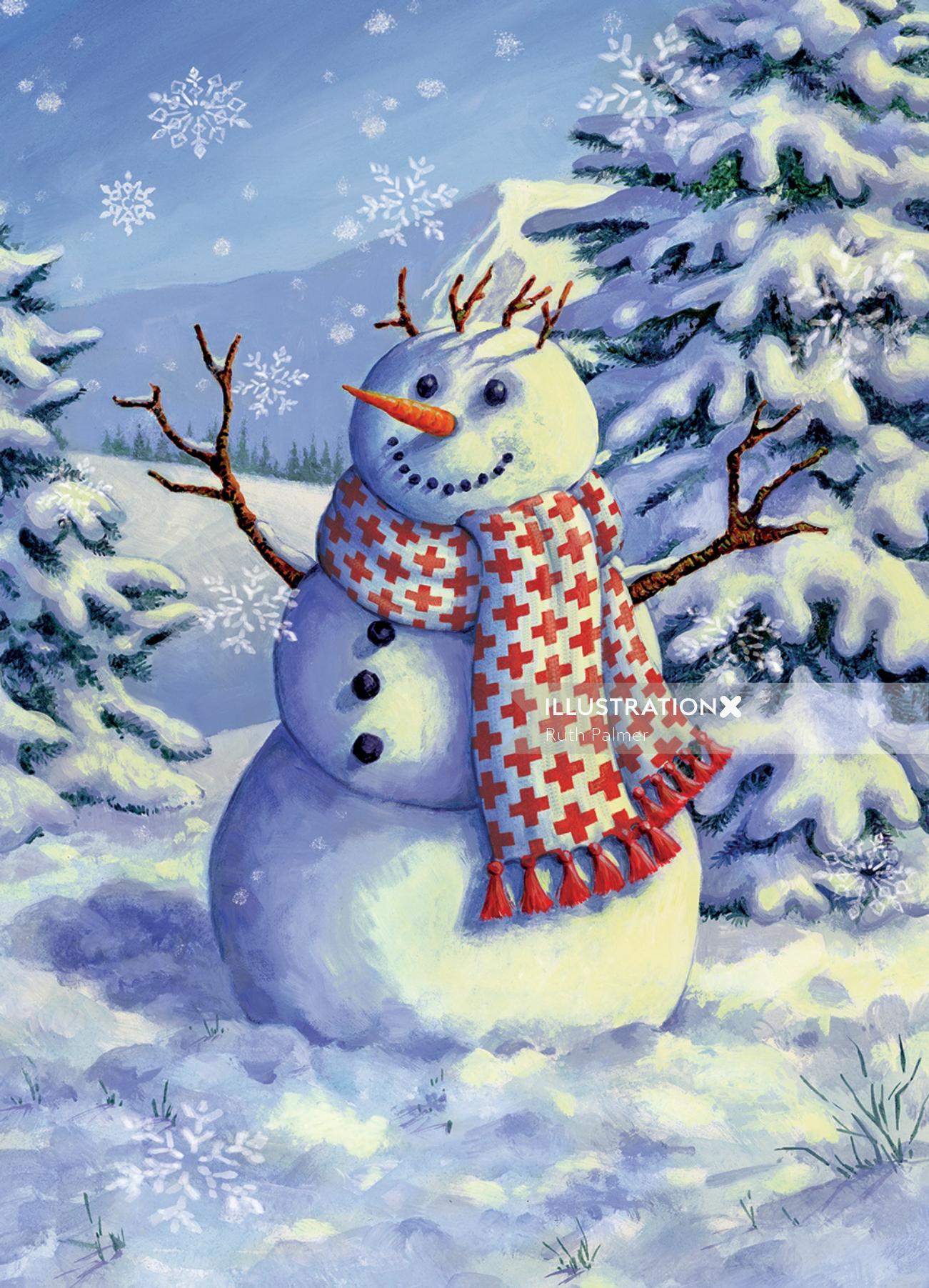 かわいい漫画のクリスマス雪だるま