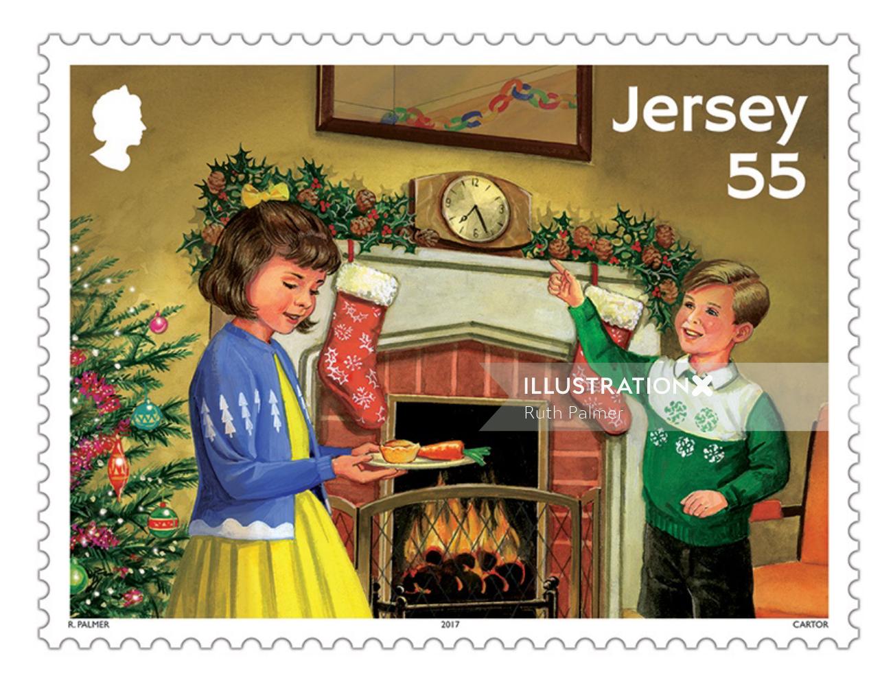 Jersey Stamps Gouache illustration Jersey Stamps
