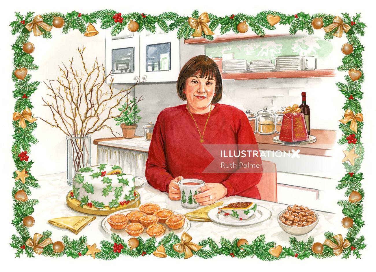 Editorial illustration of Christmas during Covid pandemic