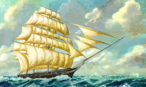 Sketchy representation of a sailing ship