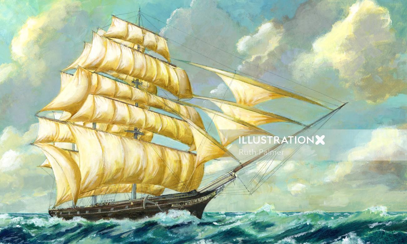 Sketchy representation of a sailing ship