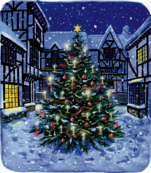 christmas tree in snow illustration by ruth palmer