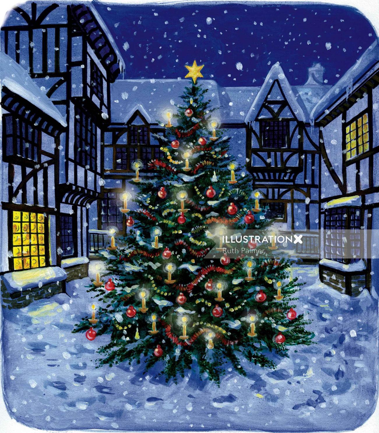 árvore de Natal na ilustração da neve por ruth palmer