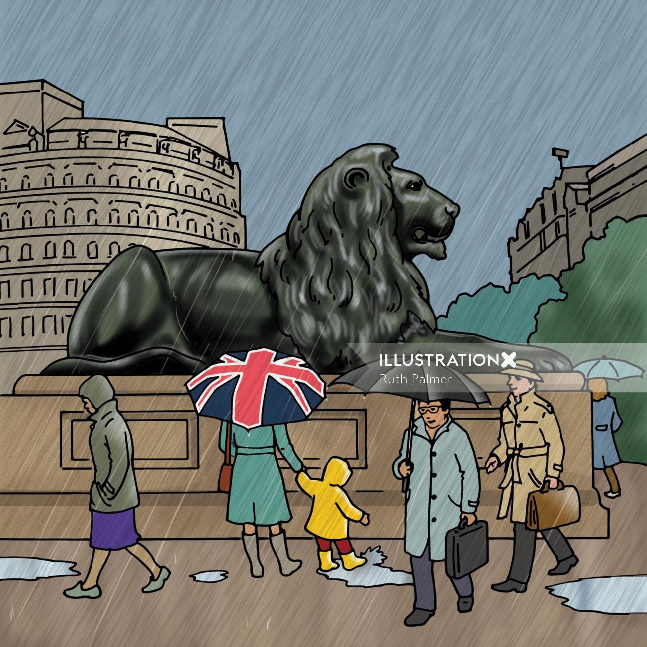 Lion statue sitting majestically illustration by Ruth Palmer