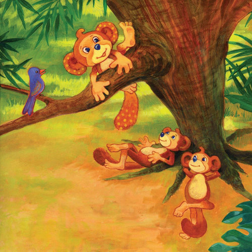 画画的猴子在树上玩耍