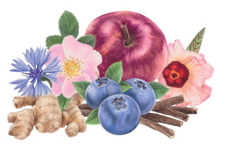 果物と花の写実的な絵画
