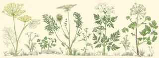 Photorealistic illustration of Apiaceae plants