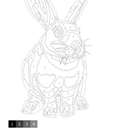 Black and white bunny shading by numbers illustration